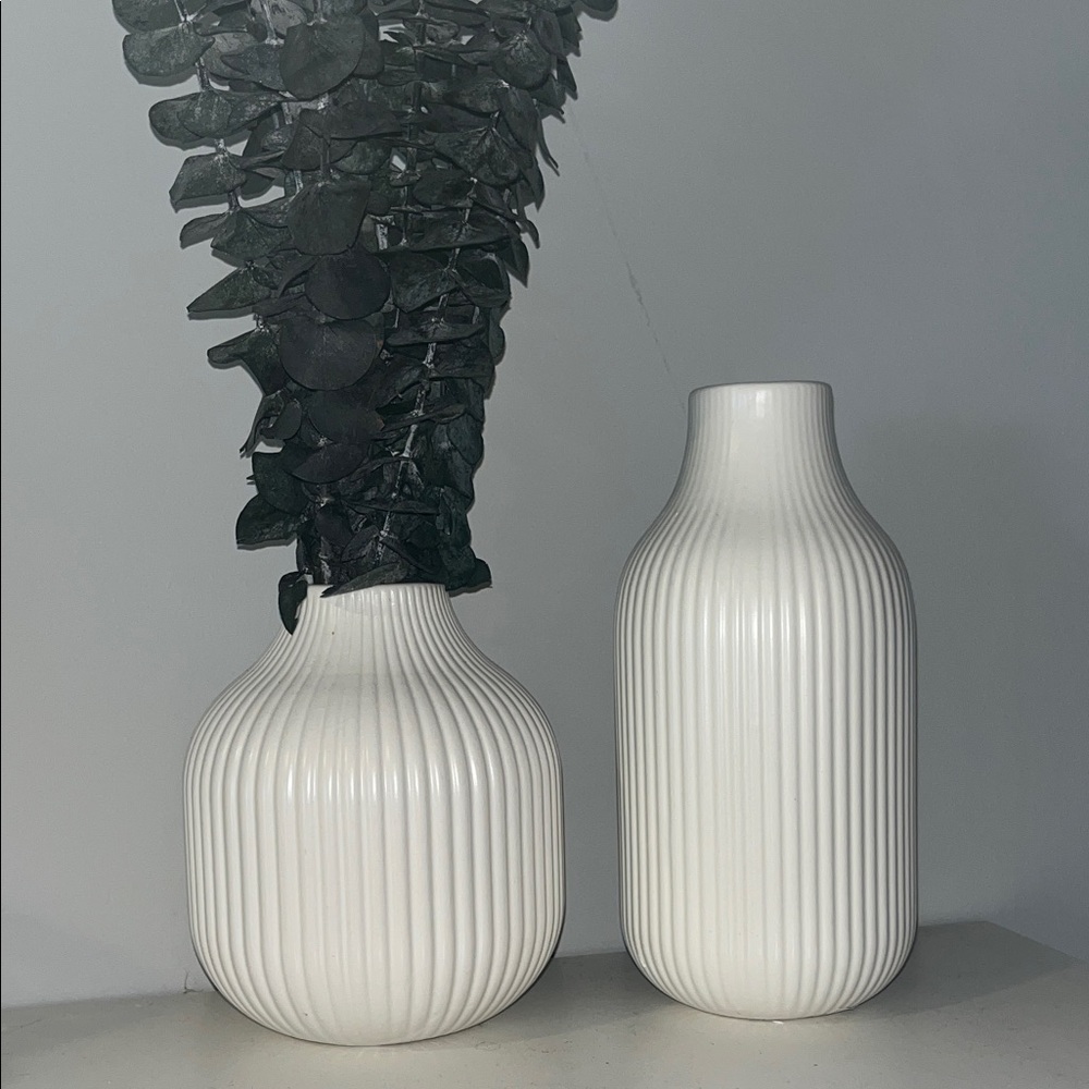 Better Homes And Gardens White Ribbed Vase Duo